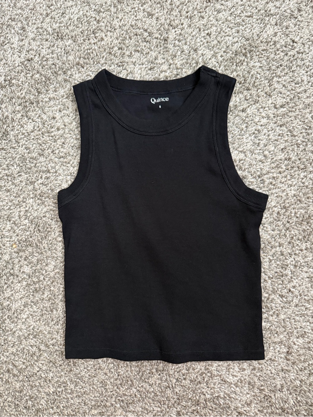 Quince Organic cotton micro-rib cropped cutaway tank - Black - Picture 2 of 4
